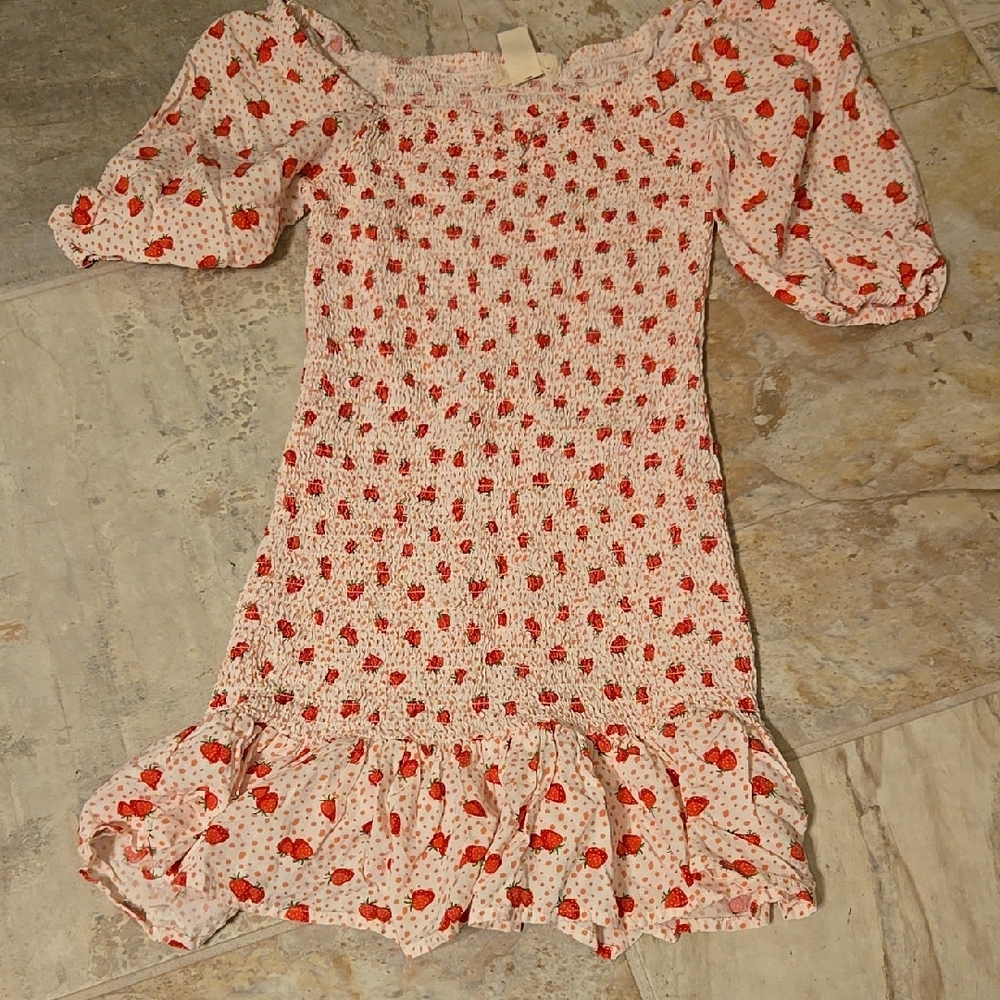 Strawberry Print Smocked Dress
